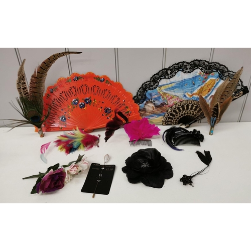 662 - A selection of fifteen fascinators, hair pieces & fans.