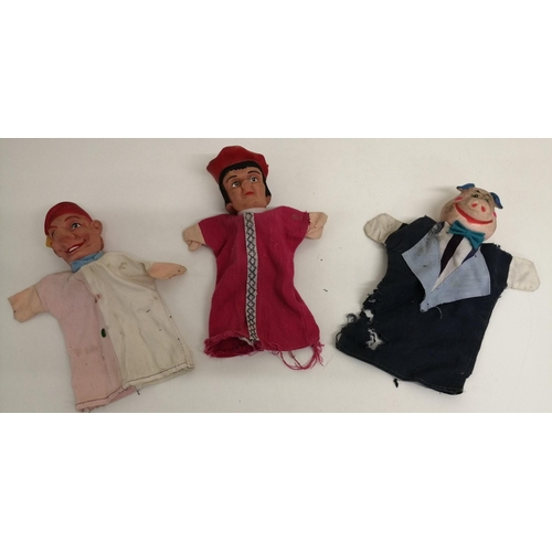 1816 - A collection of three, 1960's finger puppets with rubber heads & cotton bodies. Height 26cm.