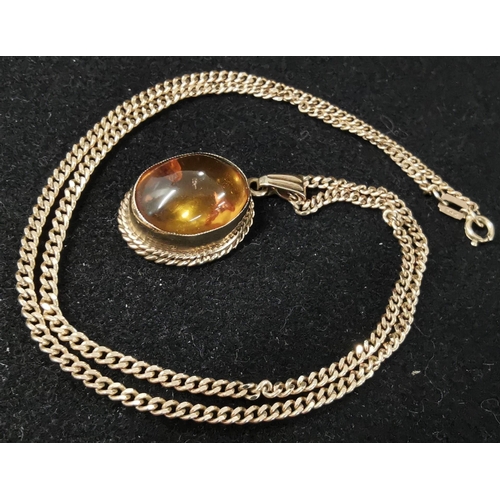 877 - A hallmarked 9ct gold necklace, with hallmarked 9ct gold amber gem pendant. Weight approx. 4.6g. (ch... 