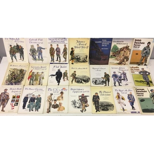 79 - A collection of eighteen 'Osprey Men at Arms & Vanguard' reference books, together with three 'Key U... 