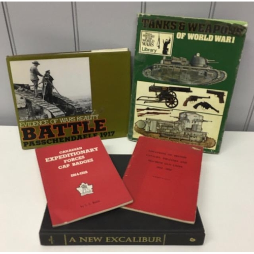 87 - A collection of five reference books, detailing WWI weaponry & badges.