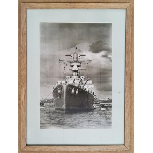 91 - A pair of framed pictures of the German heavy cruiser battleship 'Deutschland'.