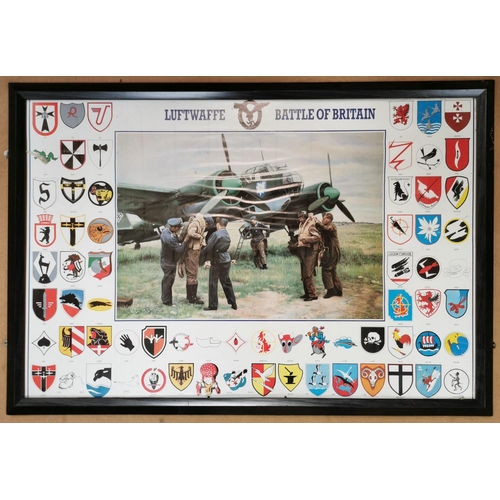 96 - A vintage, framed poster of Luftwaffe squadron emblems during the Battle of Britain. Framed dimensio... 