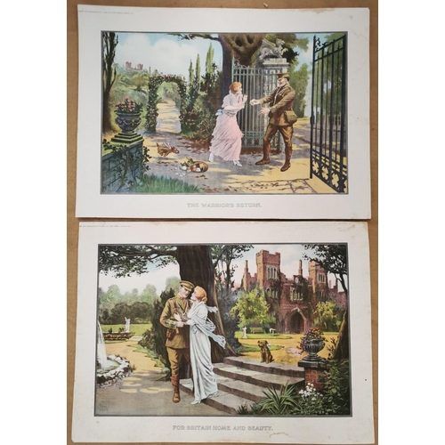 98 - A pair of WWI sweetheart colour prints, entitled 'The Warriors Return' & 'For Britain Home and Beaut... 