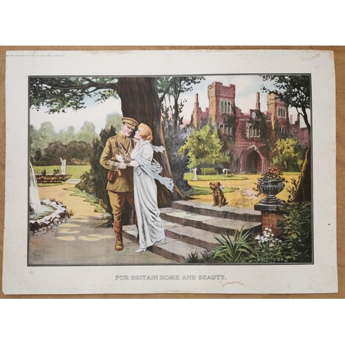 98 - A pair of WWI sweetheart colour prints, entitled 'The Warriors Return' & 'For Britain Home and Beaut... 