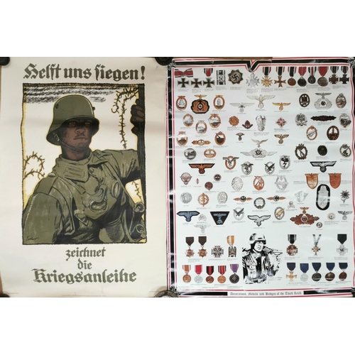 102 - Two unframed German WWI & WWII poster prints. To include a reproduction WWI propaganda poster 'Helst... 