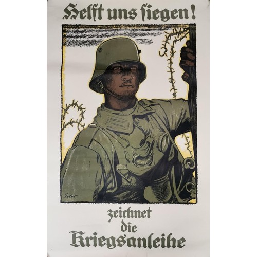 102 - Two unframed German WWI & WWII poster prints. To include a reproduction WWI propaganda poster 'Helst... 