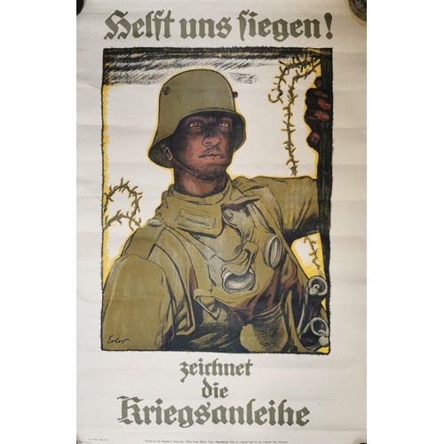 103 - Two unframed German WWI & WWII poster prints. To include a reproduction WWI propaganda poster 'Helst... 