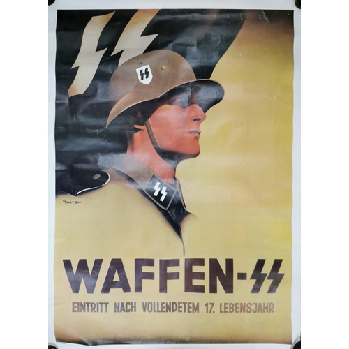 105 - An unframed, reproduction 'Waffen SS' recruitment poster. Dimensions 87cm x 63cm.