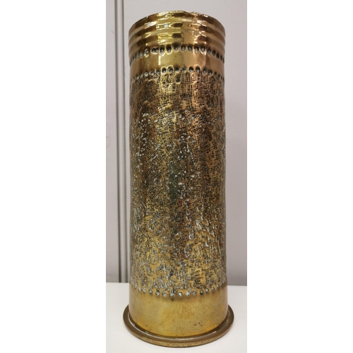 220 - Trench Art - A decorated WWI 1917 brass shell case, from the French battlefields, to commemorate the... 