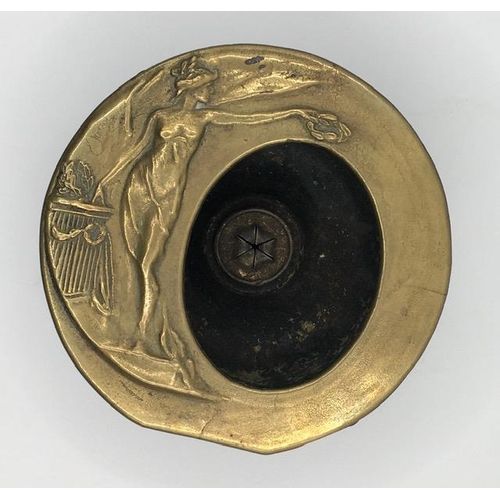 225 - Trench Art - A WWI brass shell case/ashtray, together with a brass lighter & matches case.