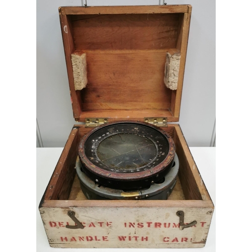 236 - A boxed WWII Type 4A British Bomber Compass. Case stencilled 'Property of Fairfield Aviation Ltd'.