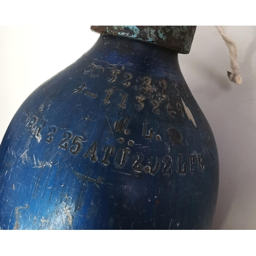 237 - A WWII Luftwaffe Oxygen bottle. Various markings including 'SAUERSTOFF LEER 2.16 KG FULL 150 AT 28.8... 