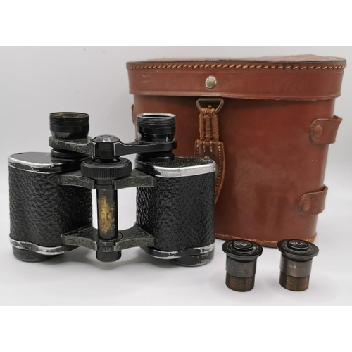 250 - A pair of early 20th century field binoculars, with leather case. Without identifiable maker/marking... 