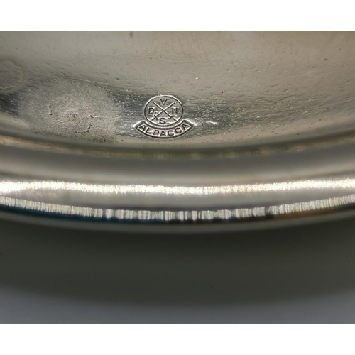 262 - An Alpacca Silver Tray Dish, with provenance suggesting removed from Hitler's yacht, 'Grille'. Stamp... 