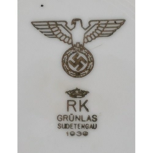 263 - A unique, hand-painted plate from the SS Adolf Hitler personal bodyguard unit. Nazi Eagle & maker's ... 