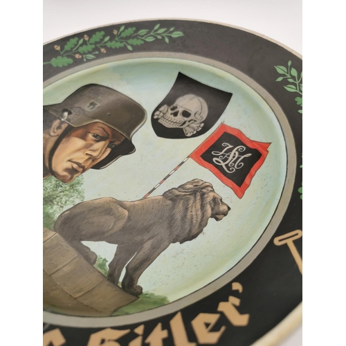 263 - A unique, hand-painted plate from the SS Adolf Hitler personal bodyguard unit. Nazi Eagle & maker's ... 