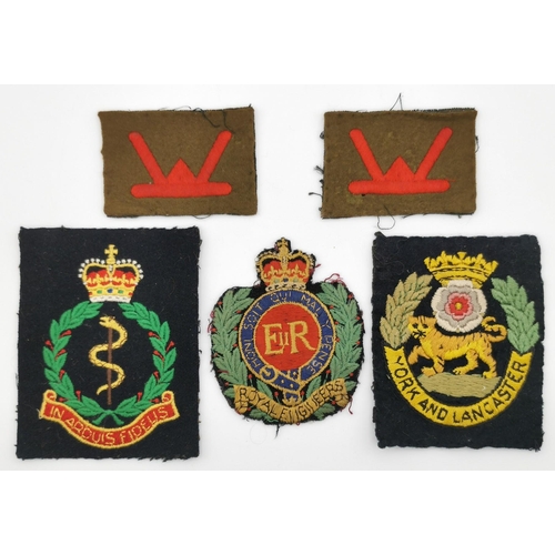 310 - A selection of five British Army cloth patches. To include Royal Engineers, York & Lancaster, Royal ... 