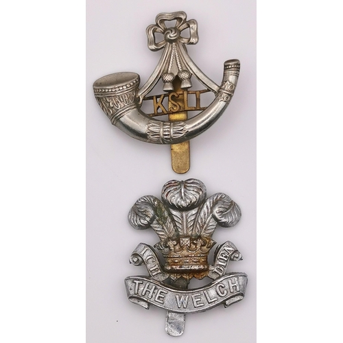 318 - Two British Army cap badges. The Welch Regiment & The Kings Shropshire Light Infantry.