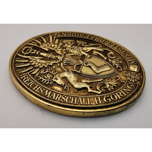 365 - A yellow-metal medallion bearing the Hermann Goring crest. The Goring crest was designed by Professo... 