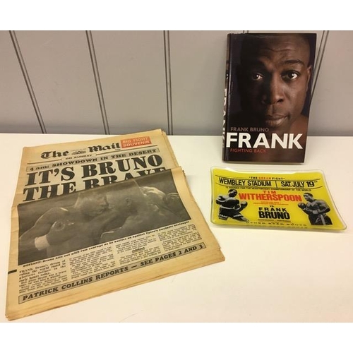 424 - Three Frank Bruno boxing commemoratives. To include a rare dish plate, only available to attendees a... 