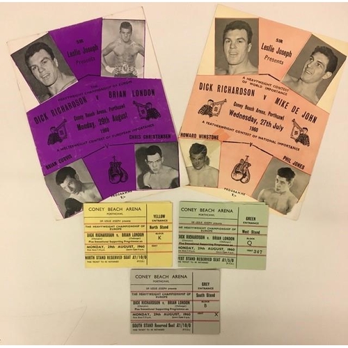 437 - 1960 Boxing Programmes & Ticket stubs in respect of Dick Richardson (featherweight) fights. To inclu... 