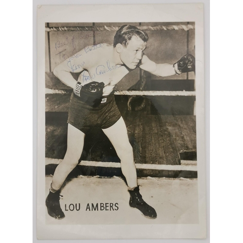 448 - A signed photograph of the boxer, Lou Ambers (USA 1913-1995). Lou Ambers was a professional World Li... 