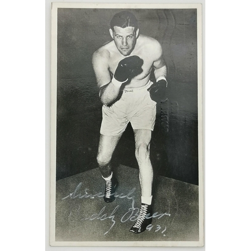 449 - A signed postcard of the boxer, Jacob Henry 'Buddy' Baer (USA 1915-1986). Buddy Baer was a professio... 