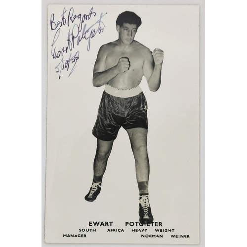 450 - A signed postcard of the boxer, Ewart Potgieter - 'Pottie' (South Africa 1932-1997). Pottie was a 7'... 