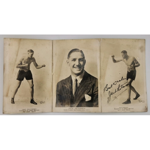 452 - A signed trifold collector's photo & newspaper cutting of the boxer, Jack Petersen (British 1911-199... 