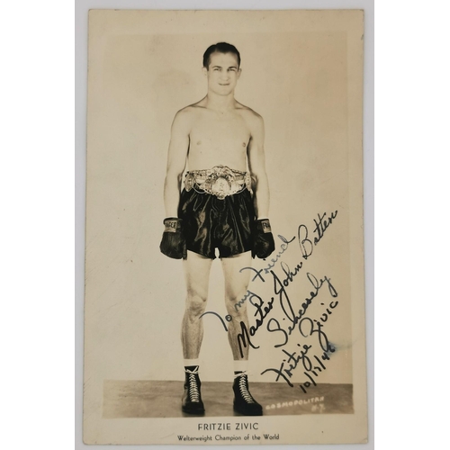 453 - A signed/dedicated photo of the boxer, Fritzie Zivic (USA 1913-1984). Fritzie Zivic was a profession... 