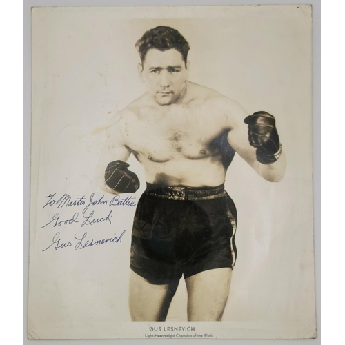 455 - A signed/dedicated photo of the boxer, Gus Lesnevich (USA 1915-1964). Gus Lesnevich was a profession... 