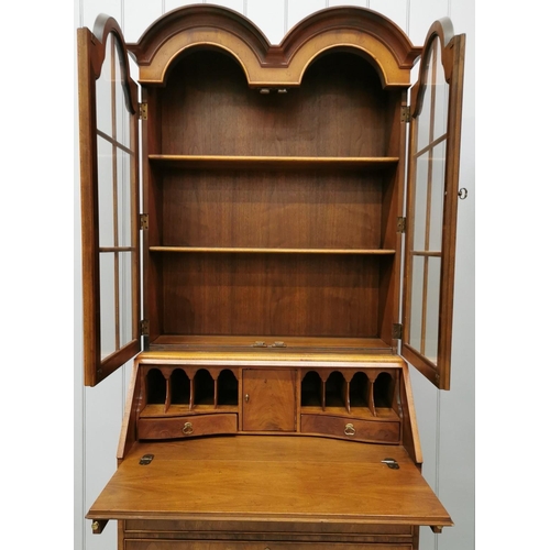 32 - A good quality, reproduction, burr walnut bureau bookcase, by 'Henredon'. Model 'Folio 10'. c.1970's... 