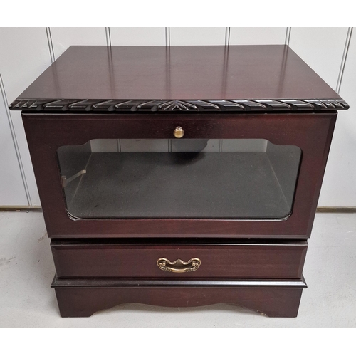 46 - A small, mahogany-coloured TV/Hi-Fi Cabinet, with glass drop-front & single drawer. Dimensions(cm) H... 