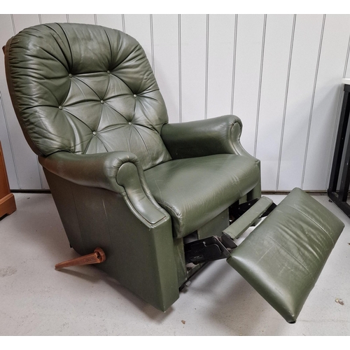 113 - A green leather, manual reclining 'La-Z-Boy' armchair. Dimensions(cm) H103(40 to seat), W84, D50/90.