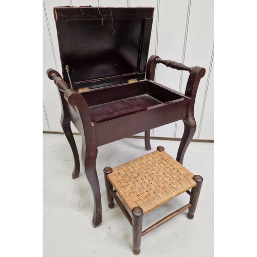 116 - A vintage piano stool, together with a woven footstool. Respective dimensions(cm) H61/23, 56/32, 38/... 