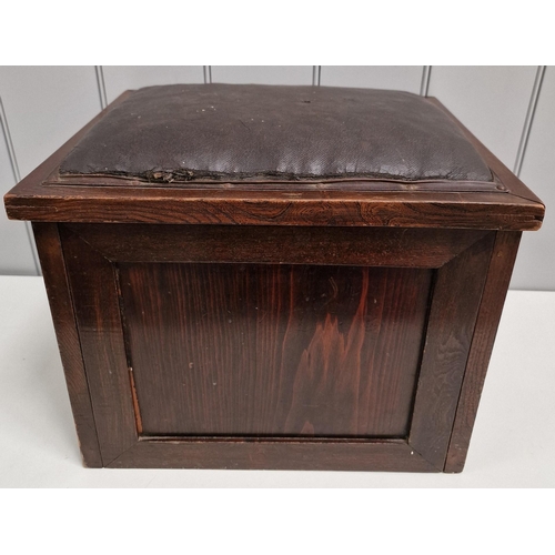 118 - An antique storage chest, with the addition of padded leather to dual purpose as a stool. Dimensions... 