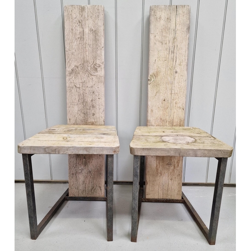 121 - A pair of wonderful industrial-style, high-backed chairs. Made from scaffold boards & steel framed. ... 