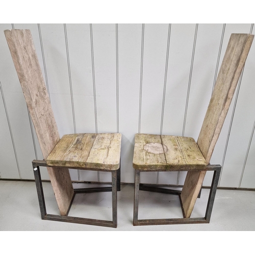 121 - A pair of wonderful industrial-style, high-backed chairs. Made from scaffold boards & steel framed. ... 