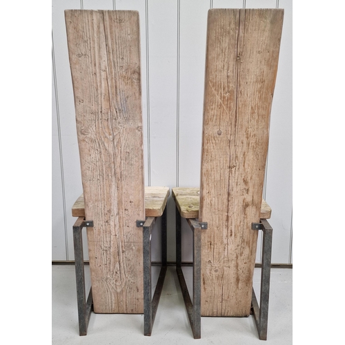 121 - A pair of wonderful industrial-style, high-backed chairs. Made from scaffold boards & steel framed. ... 