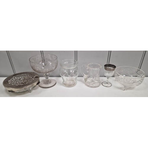 128 - A selection of fifteen pieces of vintage glassware. To include a trophy/planter, cutlery stands etc.