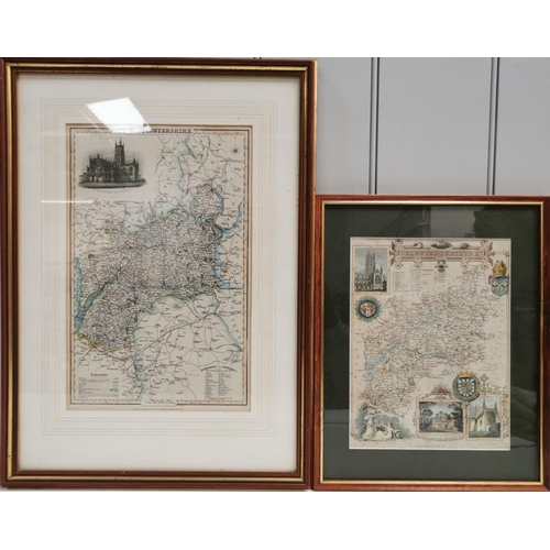 129 - Two vintage framed maps of Gloucestershire. Framed dimensions (cm) H54/38, W40/30.