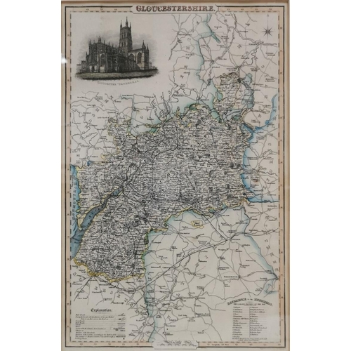 129 - Two vintage framed maps of Gloucestershire. Framed dimensions (cm) H54/38, W40/30.