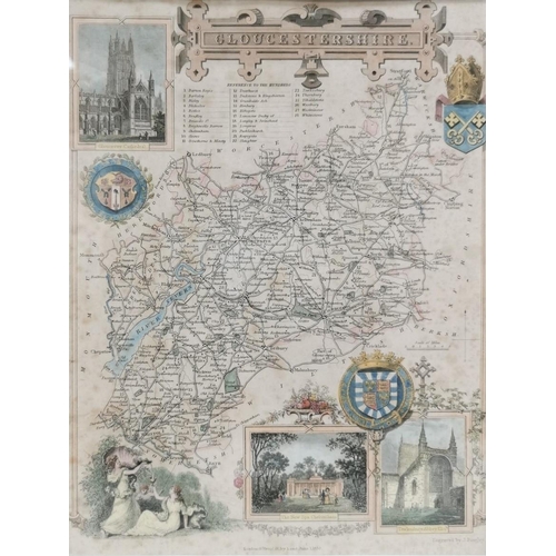 129 - Two vintage framed maps of Gloucestershire. Framed dimensions (cm) H54/38, W40/30.