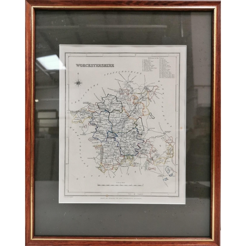 134 - A framed, antique map of Worcestershire, by Creighton, c.1848. Framed dimensions (cm) H38, W30.