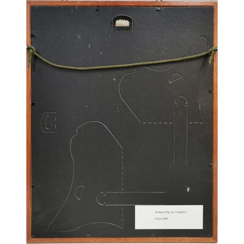 134 - A framed, antique map of Worcestershire, by Creighton, c.1848. Framed dimensions (cm) H38, W30.