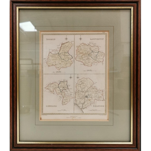 136 - A framed, antique map of Bodmin, Launceston, Liskeard & Helstone, by R Creighton. Framed dimensions ... 