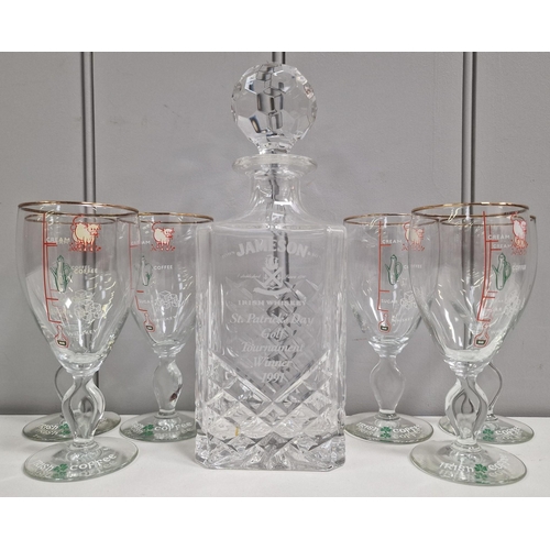 254 - A branded/golf prize Jameson whiskey decanter, together with a set of six Irish coffee glasses.