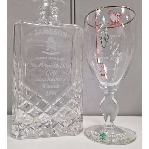 254 - A branded/golf prize Jameson whiskey decanter, together with a set of six Irish coffee glasses.