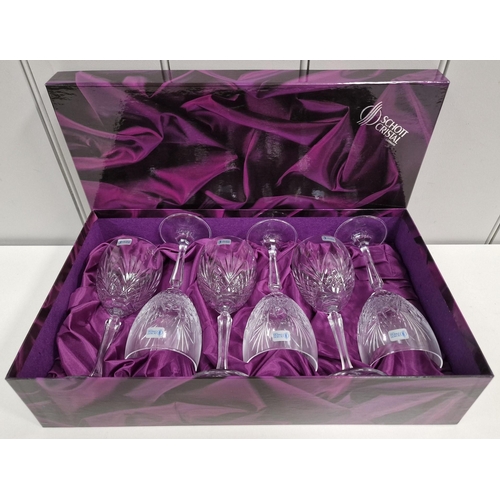 256 - A boxed set of six good quality, German crystal wine glasses, by 'Schott-Zwiesel' Appear unused.